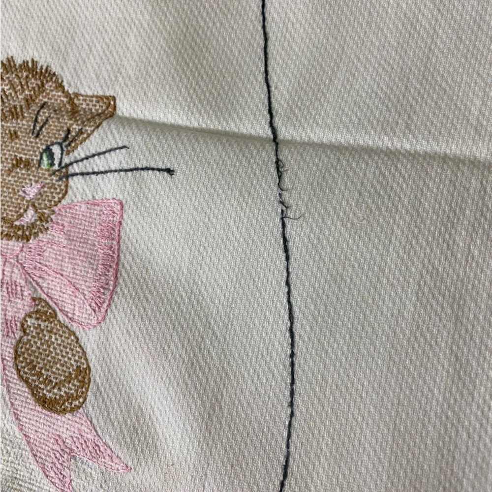 Vintage runner and round cross stitch lot of 2 flowers and kittens OSK